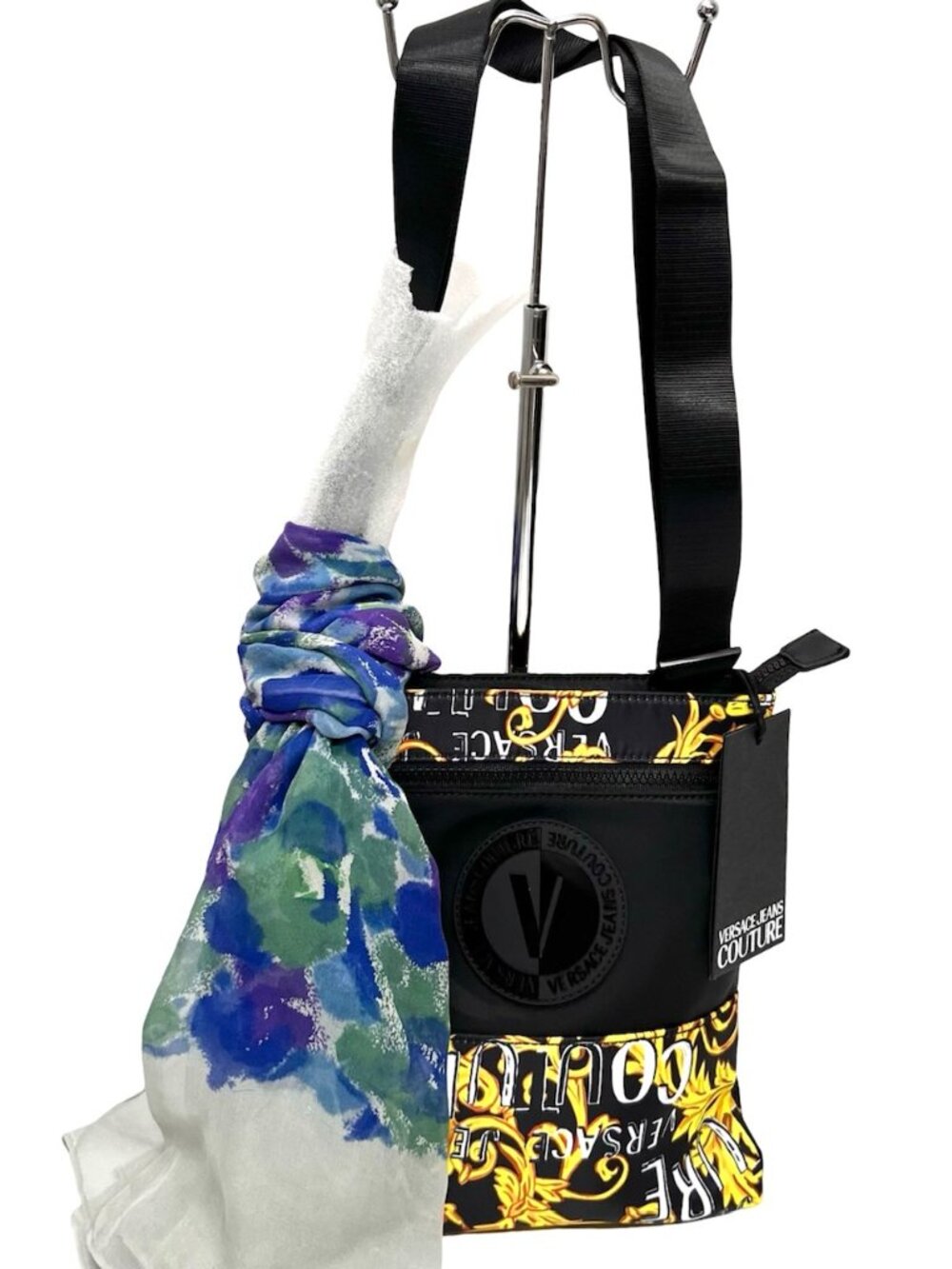 VERSACE JEANS COUTURE Shoulder Bag Black Gold  White Logo+Free Chiffon Scarf(11 - Picture 11 of 15